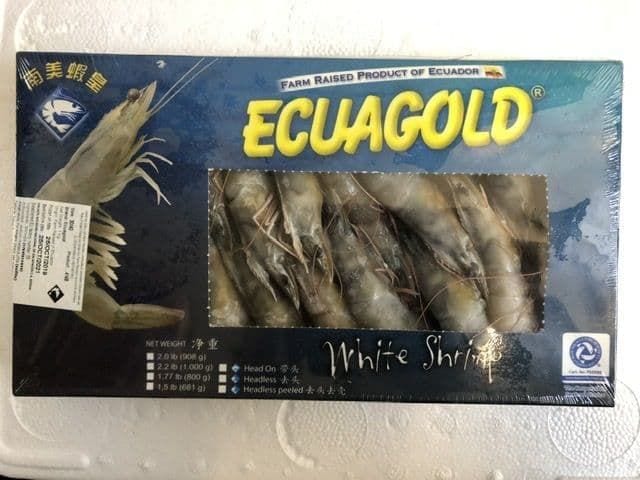 Frozen prawns in a box